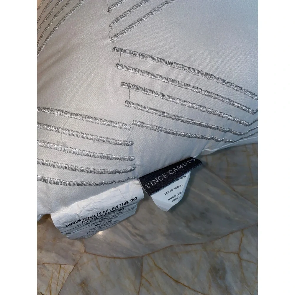 Vince Camuto 18x18 White Silver Geometric Metallic Embroidered Throw Pillow